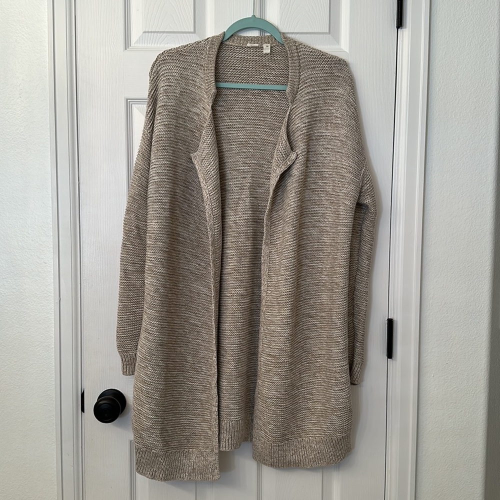 Gap 100% Cotton Woven Coatigan Cardigan Knitwear long beige/grey Medium warm